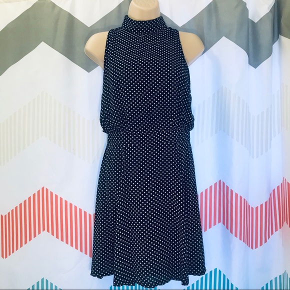 Nikibiki Navy Polka Dot Halter Dress Small • Keyhole Back - Picture 2 of 8